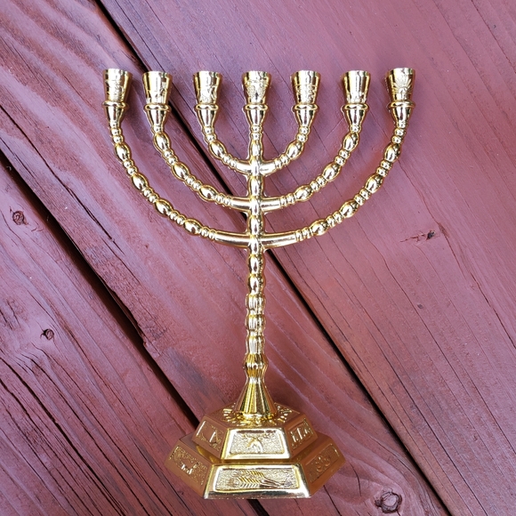 Gold 7 Branch Candle Stick Tabletop Menorah - Picture 11 of 12